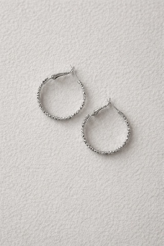 Silver Kendinden Desenli Halka Küpe 3 Cm -kararma Yapmaz- Gümüş