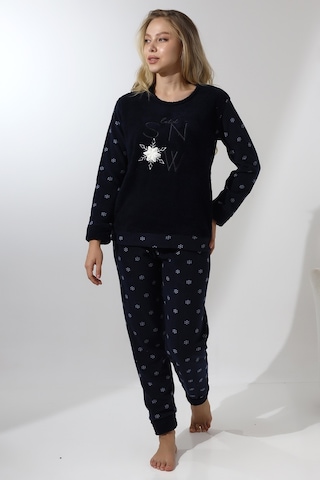 Fawn 5020 Peluş Welsoft Polar Kışlık Yumoş Kadın Pijama Takımı Lacivert
