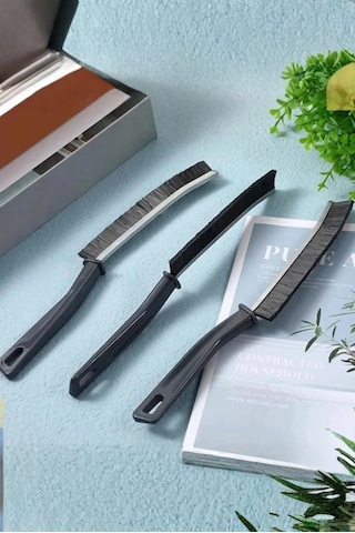 3'lü Ince Detaylı Temizlik Fırçası Dar Köşe Kıl Saplı Fırçası Banyo Mutfak 23 Cm