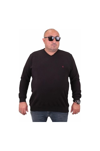 Starbattal Büyük Beden Selanik V Yaka Classic Sweat 23201 Sıyah-Sıyah Siyah