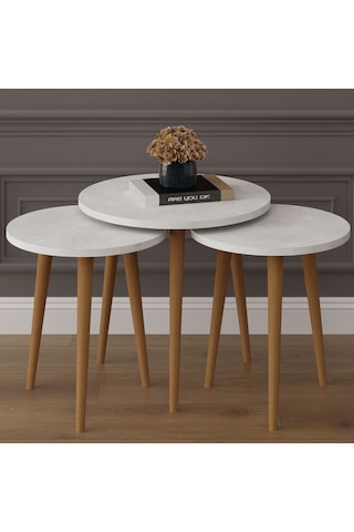 3 Lü Yuvarlak Zigon Sehpa Ahşap Ayaklı-sehpa01-retro Taş