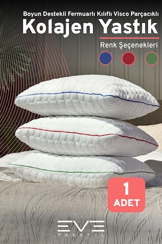 Kolajen Kumas Boyun Destekli Visco Parc Acıklı Fermuarlı Kılıflı Antialerjik Ortopedik Visco Yastık 40x65 Cm Siyah
