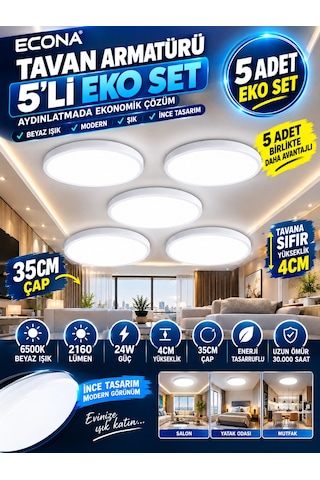 5 Adet --35 Cm Modern Tavana Sıfır Panel Led Avize 24watt 6500k Buz Beyazı Işık Uzun Ömürlü,ince Tasarım 24w Led Armatür / Buz Beyazı 6500k Tasarruflu Tavan Paneli Tavan Armatürü Beyaz