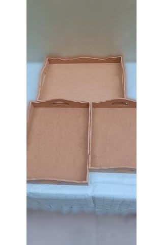 Hobi Dekoratif Tepsi Seti Üçlü Model Ham Ahşap Mdf El Yapımı