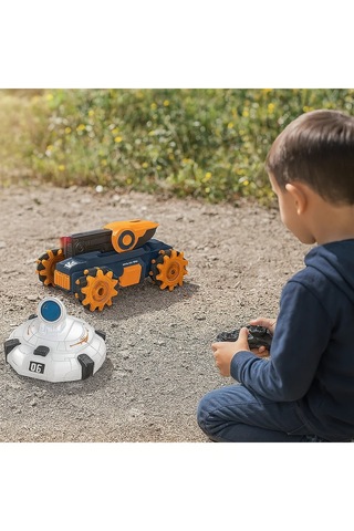 Şarjlı Uzaktan Kumandalı Işıklı Atış Hedefli Ufo Avcısı Akrobatik Dublör Tank Araba Full Fonksiyon Turuncu