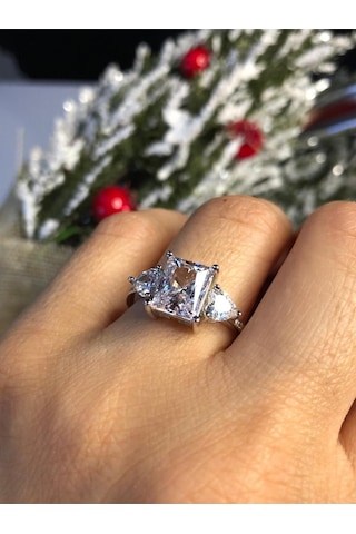 Vog Pırlanta Tasarım Baget V Kalp Effective Diamond Taşlı 925 Gümüş Evlilik Teklifi Yüzük