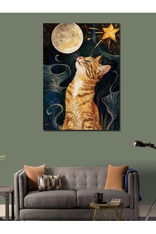 Kanvas Tablo Dolunay Ve Sarı Kedi 100cmx140cm