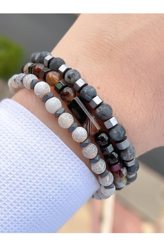 Nursaat Doğal Taş Özel Kombin Kaplan Gözü-kuvars-lapis Oluşum Doğal Unisex Enerji Bilekliği Blkt.ns04 3 Adet Çok Renkli