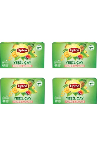 Lipton Mango Ve Ananaslı Tropikal Bardak Poşet Yeşil Çay 20'li Paket X 4 Adet