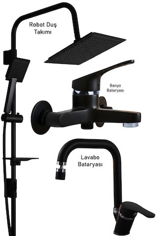 469845 Lavabo Banyo Bataryası Robot Duş Takımı Musluk Armatür Siyah Beyaz Krom Renk Krom - Siyah