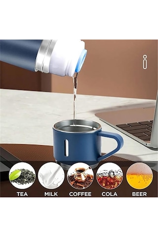 Kişiselleştirilebilir 3 Bardaklı Çelik Termos 05 Lt Mavi Mavi