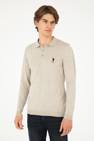U.S. Polo Assn. Erkek Slim Fit Polo Yaka Taş Melanj Basic Kazak 50292434-VR225