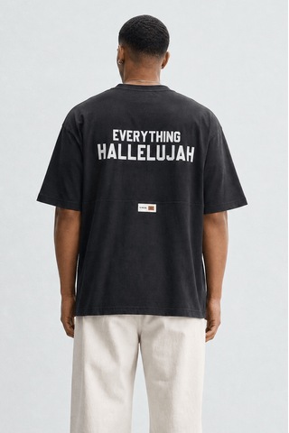 Respire Erkek Hallelujah Baskılı Oversize T-shirt Siyah