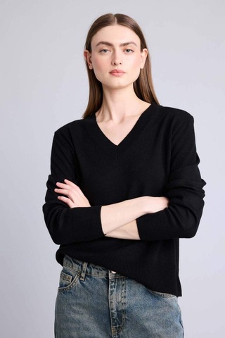 Defacto Relax Fıt V Yaka Kazak C4024ax26wnbk81 Siyah-bk81