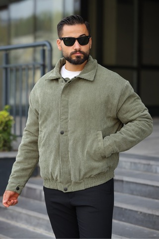 Unisex Yeni Sezon Kapitone Dolgulu Oversize Vintage Haki Kadife