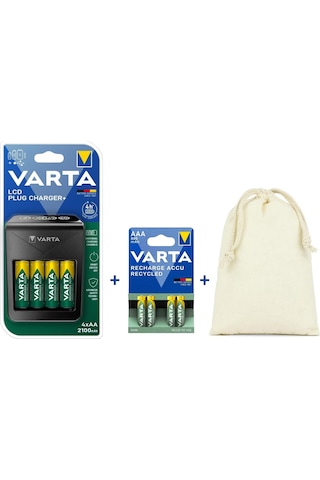 Varta Lcd Plug+ Şarj Cihazı+4x2100 Aa+4x800 Aaa Şarjlı Pil+çanta