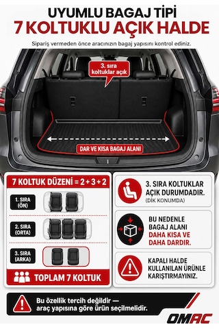 Chery Tiggo 8 Pro 2023+ Uyumlu Araca Özel Kauçuk Tpe Bagaj Havuzu Siyah 7 Koltuklu Açık Halde İçin