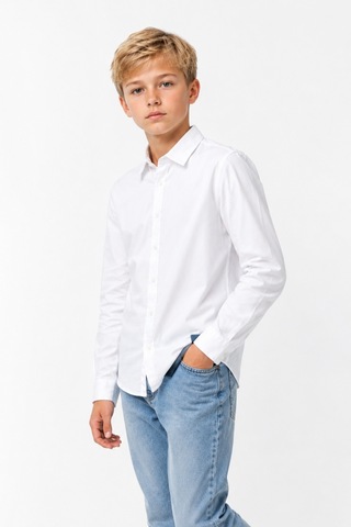 Ahengim Erkek Çocuk Modern Kesim Basic Günlük Ve Şık Gömlek Beyaz