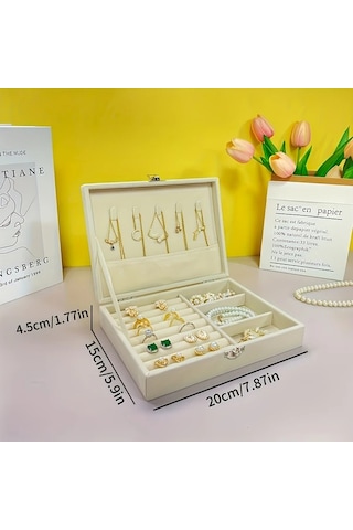 Elmpaly 1 Adet Vintage Açık Bej Kutu Kilitli Kutu Yumuşak Kadife Astarlı Mücevher Kutusu