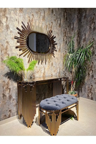 Ekgconcept Piyano Model Lüx Dresuar Gold Elips Ayna Ve Puf Gold