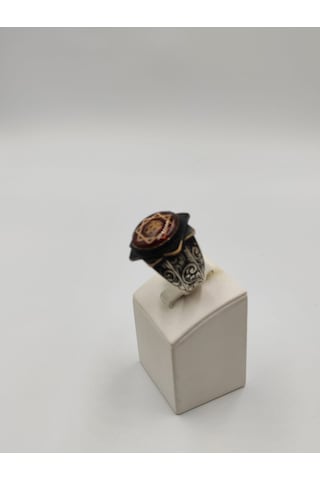 Kartal Kırmızı Taşlı Yuvarlak Kesim Erkek Yüzüğü 24 Mm 925 Ayar G