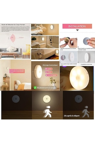 Hareket Sensörlü Usb Şarjlı Led Duvar Lambası, Dolap Aydınlatması, Akülü Gece Lambası Seti 6 Adet, Beyaz Işık Diğer Diğer