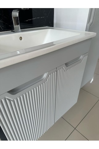 Noce Banyo Dolabı Aynalı Boy Dolaplı Membran Kapaklı 65 CM Gri