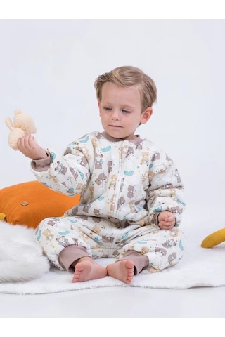 Miniğimin Cicileri Ayıcık Erkek Ve Kız Çocuk Elyaf Dolgulu 2.5 Tog Desenli Uyku Tulumu - Krem Krem-46299