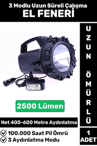 Premium Kamp Avcı Deprem 3 Aydınlatma Modlu Güçlü Beyaz Işık 2500 Lümen Güvenlik El Feneri Çok Renkli