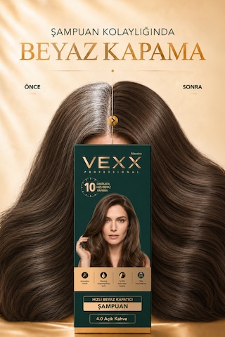 Vexx Professional Beyaz Kapatıcı Pratik Boya Şampuan Açık Kahve 4.0 Amonyaksız Formül 300 Ml.
