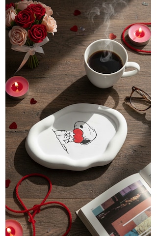 K42design Snoopy Kalp Temalı El Yapımı Dekoratif Takı Tepsisi- Kişiselleştirebilir Sevgililer Günü, Hediyelik 1 Adet