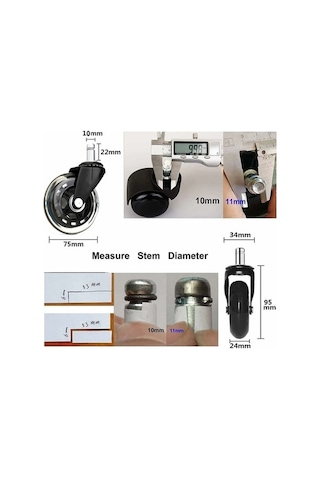 Flybuy 5'li Ofis Koltuğu Tekerlek Seti - 360 Dönme - Yedek Tekerlekler - 75mm, 10x22mm - Ofis/ev Kullanımı -