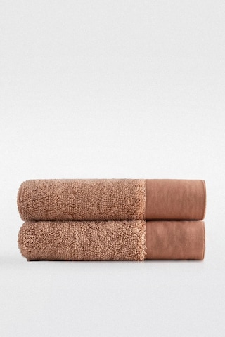 Ecocotton Pure Cotton Kahverengi Bez Bordürlü %100 Organik Pamuk 2'li Yüz Havlusu Seti - 50 90 Cm Kahverengi