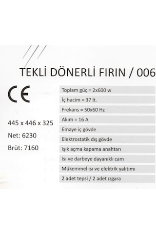 Uğur Döner Tepsili Davul Fırın U005-4 Termostatlı Üsten-Önden Cam