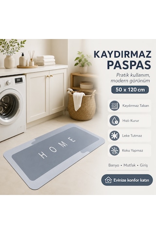 Kauçuk Kaymaz Tabanlı Ultra Emici Banyo Paspası 50x120 Cm Hızlı Kuruyan Paspas Gri