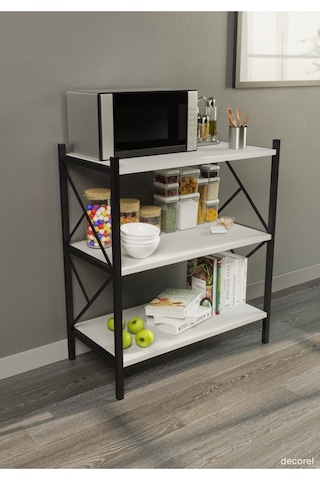 Morpanya Arose Metal Tekli Mutfak Rafı Malzeme Dolabı 3 Raflı Mikrodalga Fırın Rafı Çok Amaçlı Beyaz