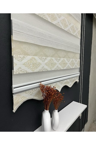 Damaks Desen Jakarlı Zebra Stor Perde Etek Dilimli