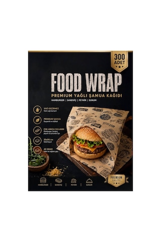 Yağ Geçirmez Şamua Servis Kağıdı 35x50 Cm 40 Gr 300 Adet Hamburger, Sandviç, Peynir Sunum Kağıd