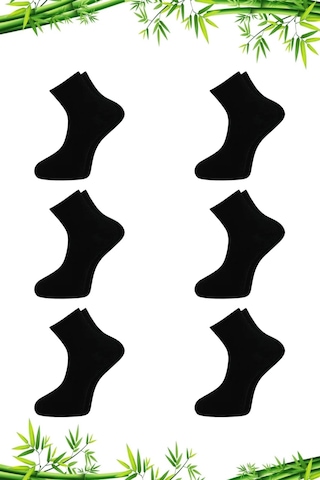 Bambu Kadın Yarım Konç Düz Siyah Çorap Dikişsiz 6'lı Paket. Siyah