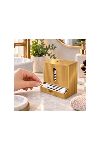 Modern Tasarım Kulak Çubuğu Dispenseri Kapaklı Banyo Makyaj Pamuk Düzenleyici Organizer - Gold