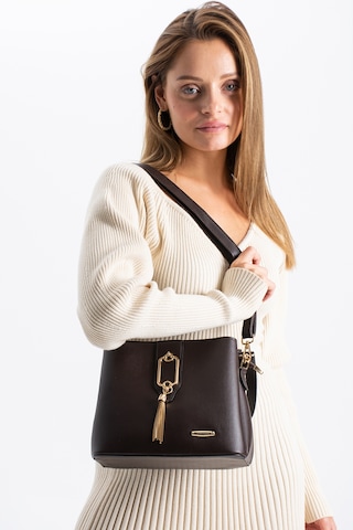 Vıatox Sedef Çanta Ss 1438 Gold Detaylı 3 Bölmeli Omuz Ve Çapraz Çanta Kahverengi