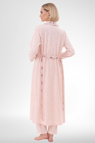 Mecit Pijama Mecit 6317 Pudra Kadın Büyük Beden Sabahlıklı Pijama Takımı Pudra