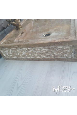 Noche Traverten Rustik Kare Lavabo - Batarya Çıkışlı