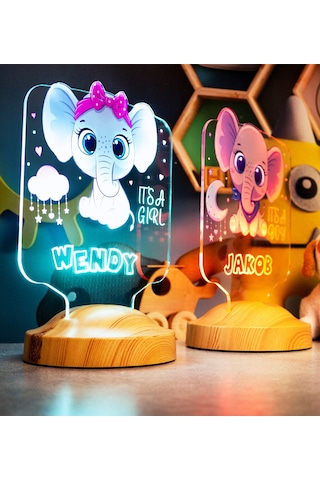 Kız Çocuğa Hediye Fil Figürlü Hediyelik Kişiye Özel Tatlı Fil 3d Led Lamba