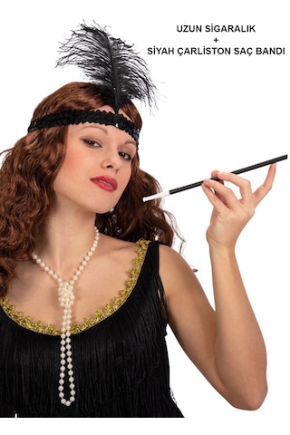 Go İthalat 1920& 39 Ler Gatsby Aksesuar Seti Siyah Charleston Saç Bandı & Amp Sigaralık 18+ Yaş