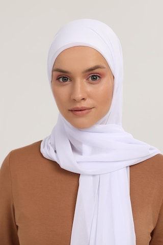Altobeh Hazır Pratik Lüks Boru Boneli Şifon Şal Beyaz