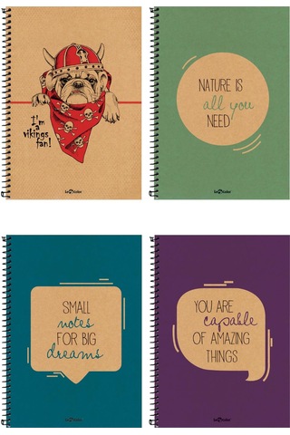 4'lü Okul Defteri Seti 17x24 Eco Kraft Düz 200 Sayfa Karışık