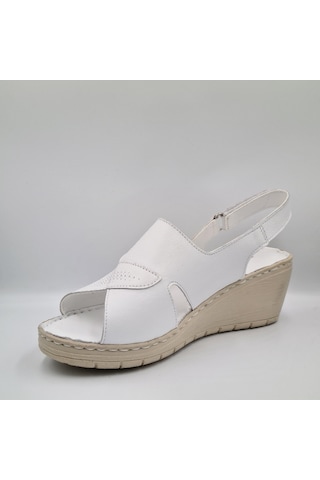 Pierre Cardin 6908 Beyaz Deri Dolgu Topuk 6cm Kadın Sandalet Beyaz