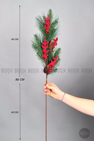 Biçiçek Koki̇na 80 Cm Bol Meyveli̇ Ve Kozalakli Yilbaşi Bi̇tki̇si̇ Tek Dal