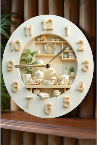 Mutfak Temalı Raf Detaylı Mdf Duvar Saati 33 Cm Sdw332 Renkli
